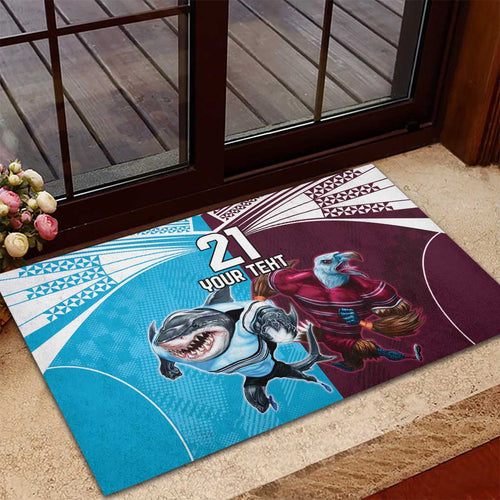 Custom Sea Eagles And Sharks Rugby Rubber Doormat Sporty Style