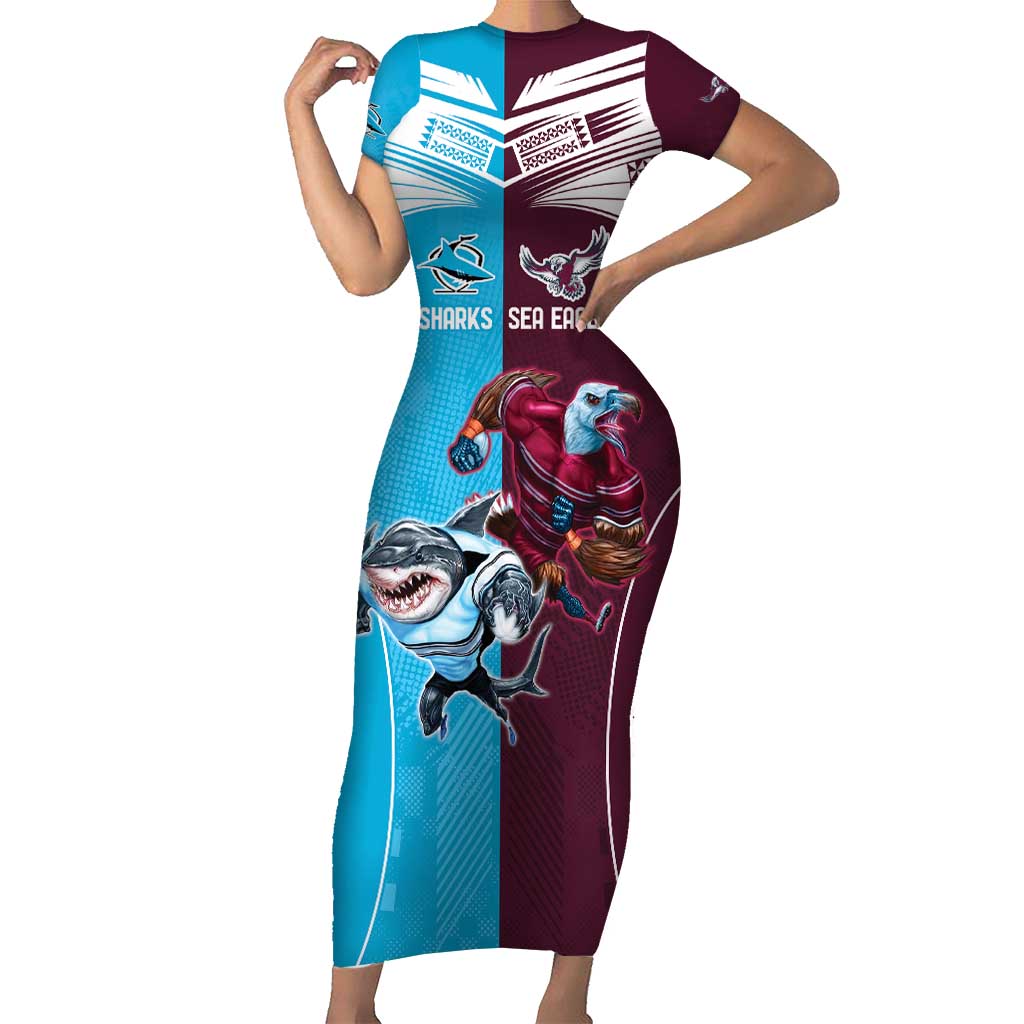 Custom Sea Eagles And Sharks Rugby Short Sleeve Bodycon Dress Sporty Style