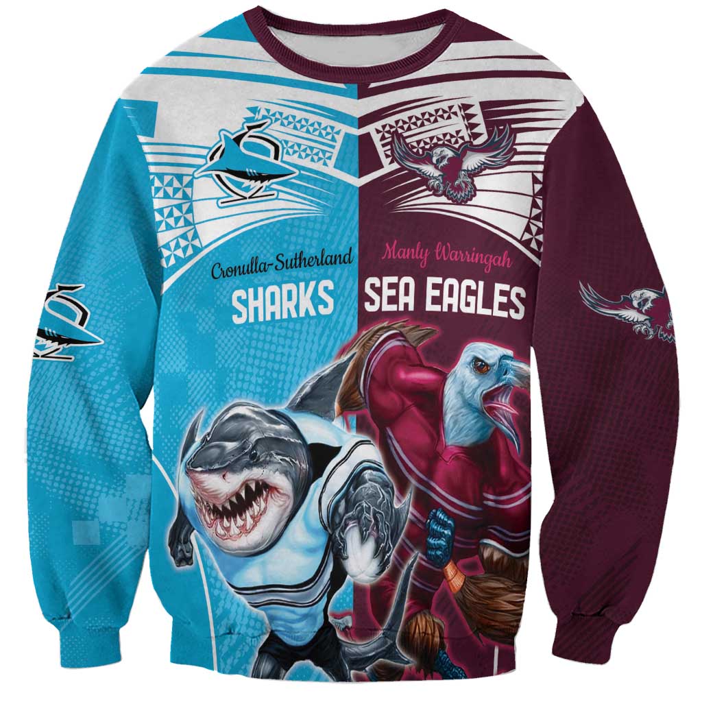 Custom Sea Eagles And Sharks Rugby Sweatshirt Sporty Style