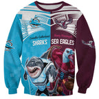 Custom Sea Eagles And Sharks Rugby Sweatshirt Sporty Style