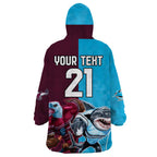 Custom Sea Eagles And Sharks Rugby Wearable Blanket Hoodie Sporty Style
