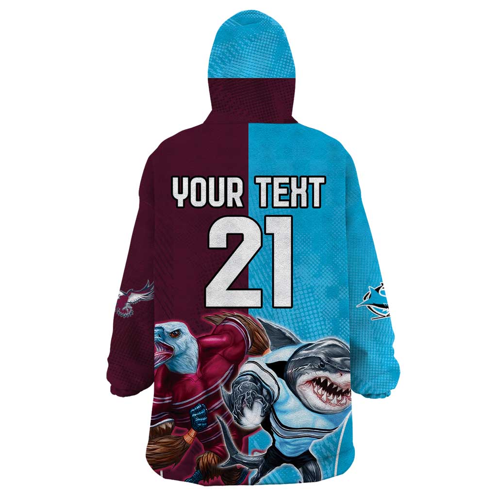 Custom Sea Eagles And Sharks Rugby Wearable Blanket Hoodie Sporty Style