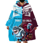 Custom Sea Eagles And Sharks Rugby Wearable Blanket Hoodie Sporty Style