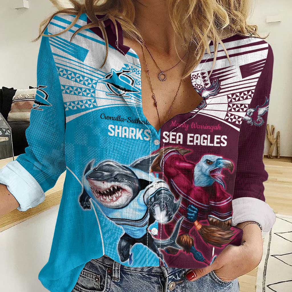 Custom Sea Eagles And Sharks Rugby Women Casual Shirt Sporty Style