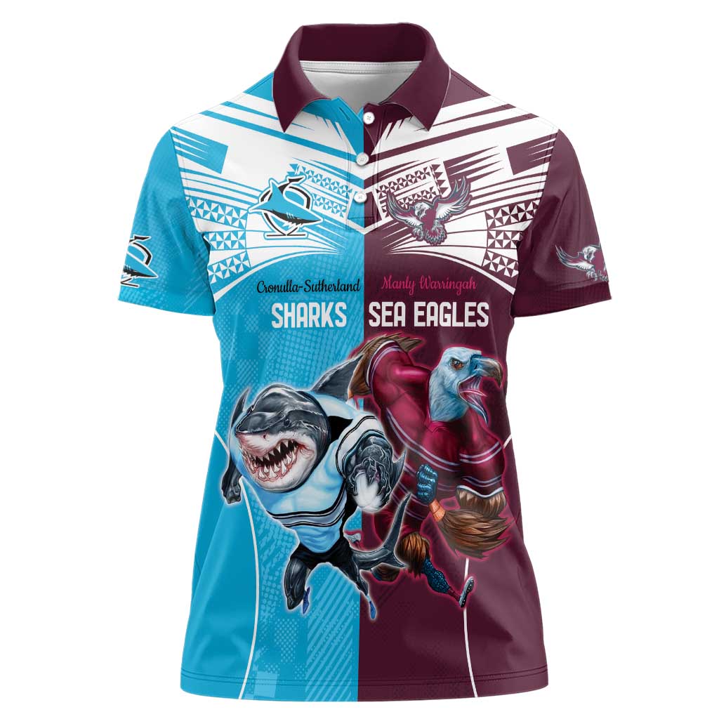 Custom Sea Eagles And Sharks Rugby Women Polo Shirt Sporty Style