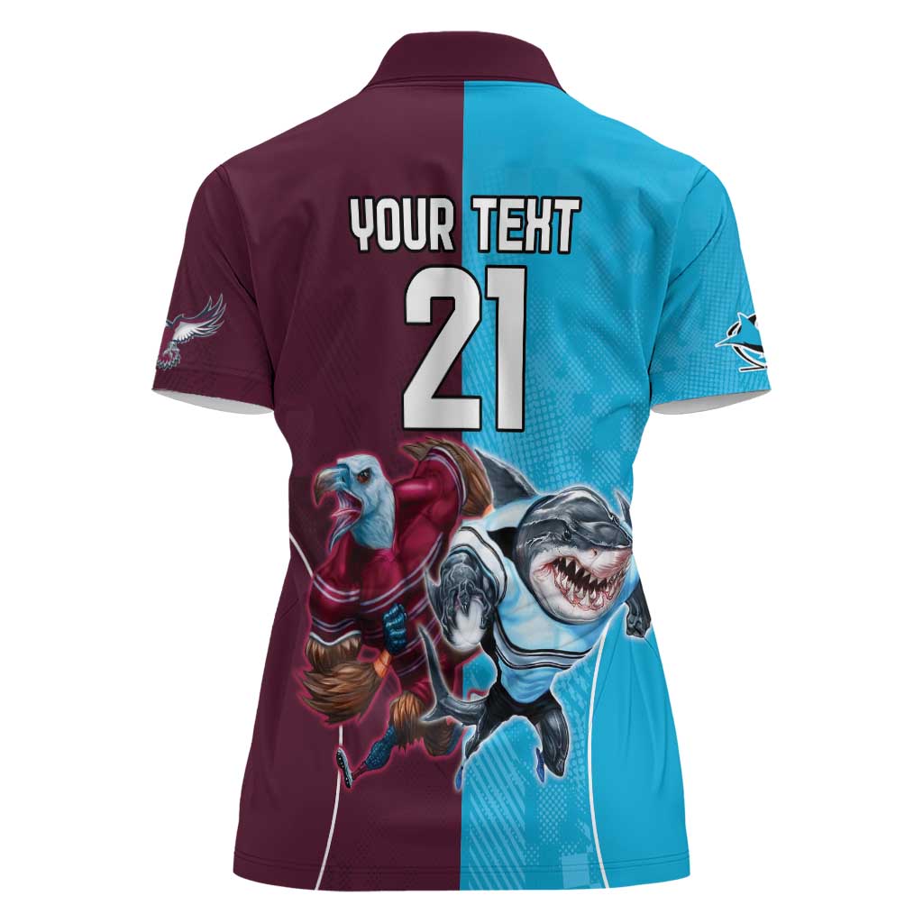 Custom Sea Eagles And Sharks Rugby Women Polo Shirt Sporty Style