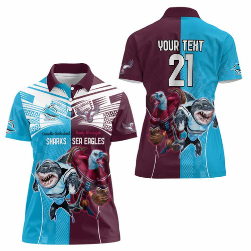 Custom Sea Eagles And Sharks Rugby Women Polo Shirt Sporty Style
