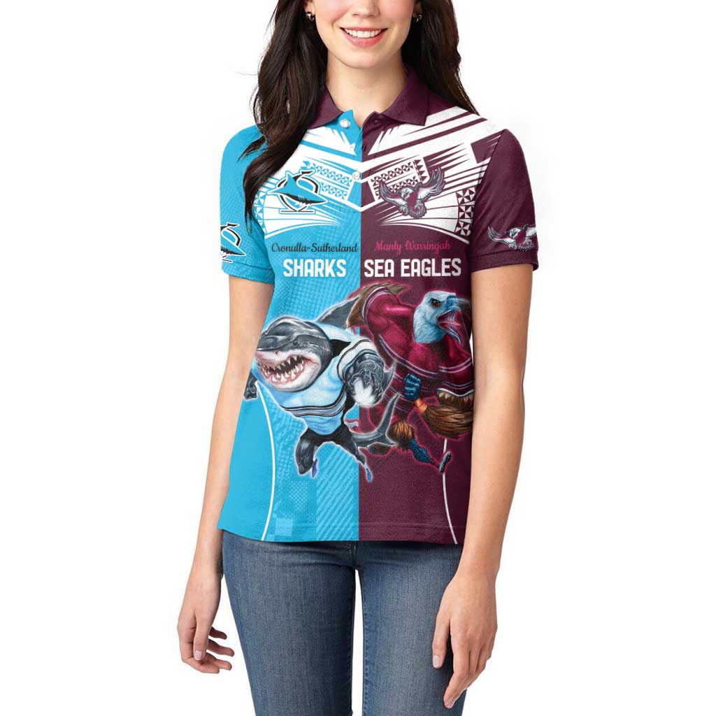 Custom Sea Eagles And Sharks Rugby Women Polo Shirt Sporty Style