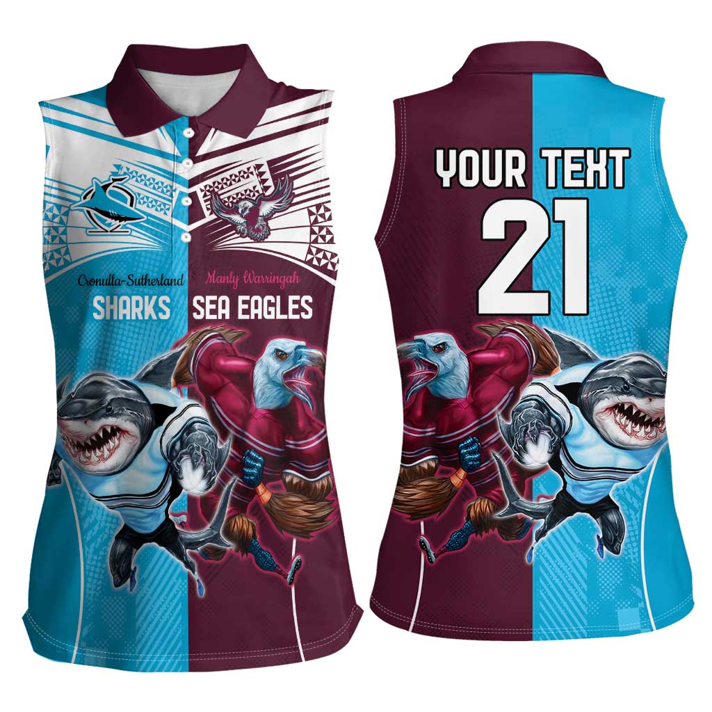 Custom Sea Eagles And Sharks Rugby Women Sleeveless Polo Shirt Sporty Style