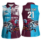 Custom Sea Eagles And Sharks Rugby Women Sleeveless Polo Shirt Sporty Style