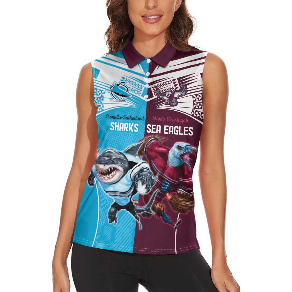 Custom Sea Eagles And Sharks Rugby Women Sleeveless Polo Shirt Sporty Style