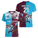 Custom Sea Eagles And Sharks Rugby Women V-Neck T-Shirt Sporty Style