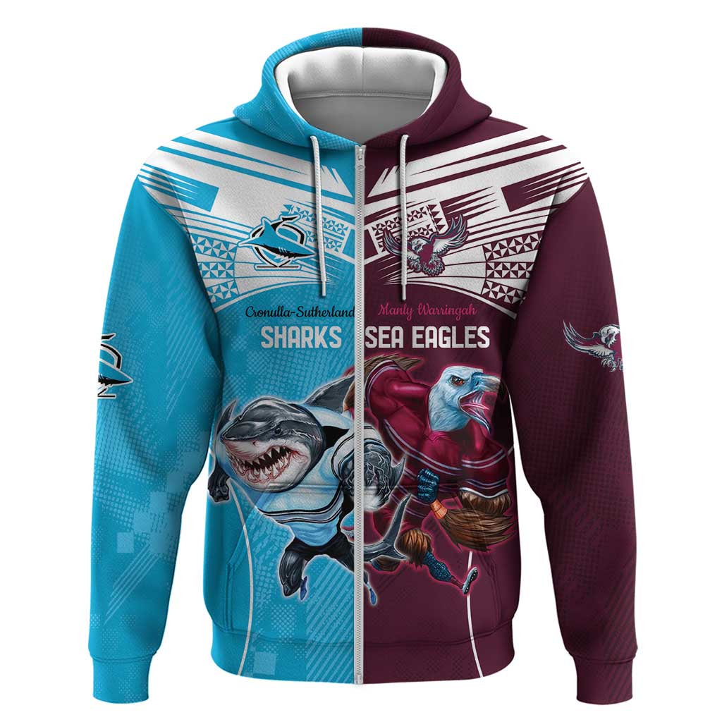 Custom Sea Eagles And Sharks Rugby Zip Hoodie Sporty Style