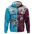 Custom Sea Eagles And Sharks Rugby Zip Hoodie Sporty Style