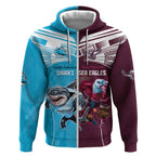 Custom Sea Eagles And Sharks Rugby Zip Hoodie Sporty Style