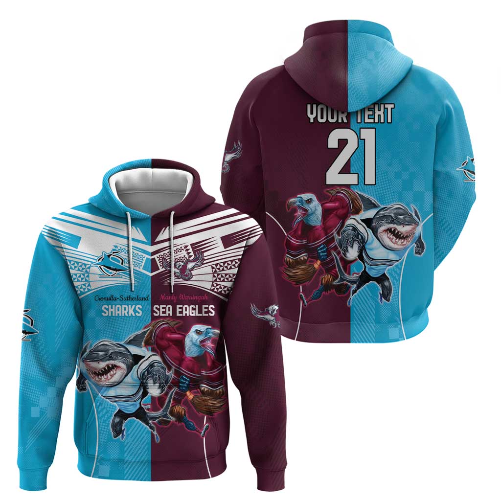 Custom Sea Eagles And Sharks Rugby Zip Hoodie Sporty Style