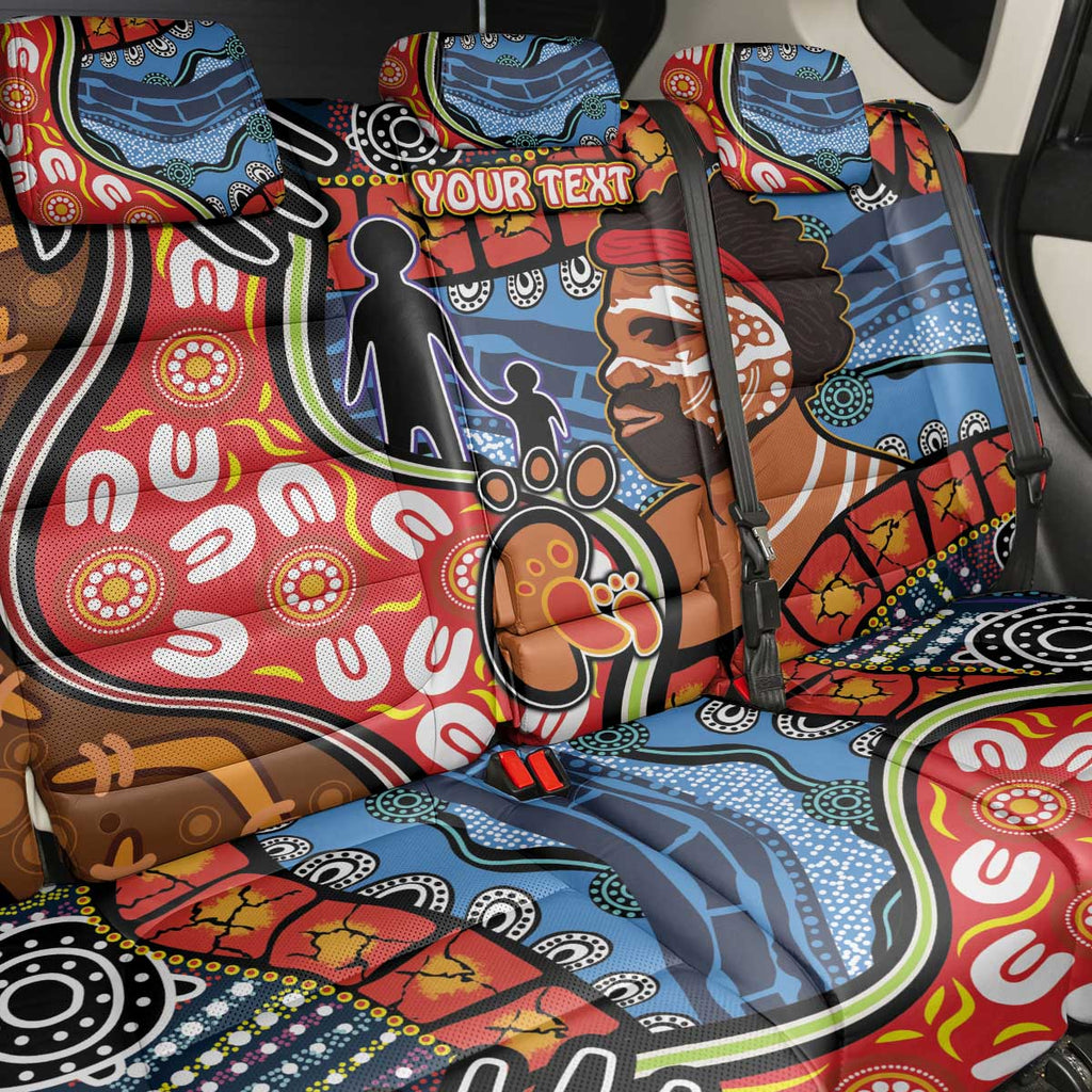 Dad and Son Footprint Father's Day Personalised Back Car Seat Cover Australian Aboriginal Art
