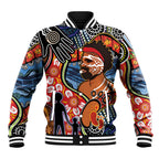 Dad and Son Footprint Father's Day Personalised Baseball Jacket Australian Aboriginal Art