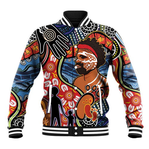 Dad and Son Footprint Father's Day Personalised Baseball Jacket Australian Aboriginal Art