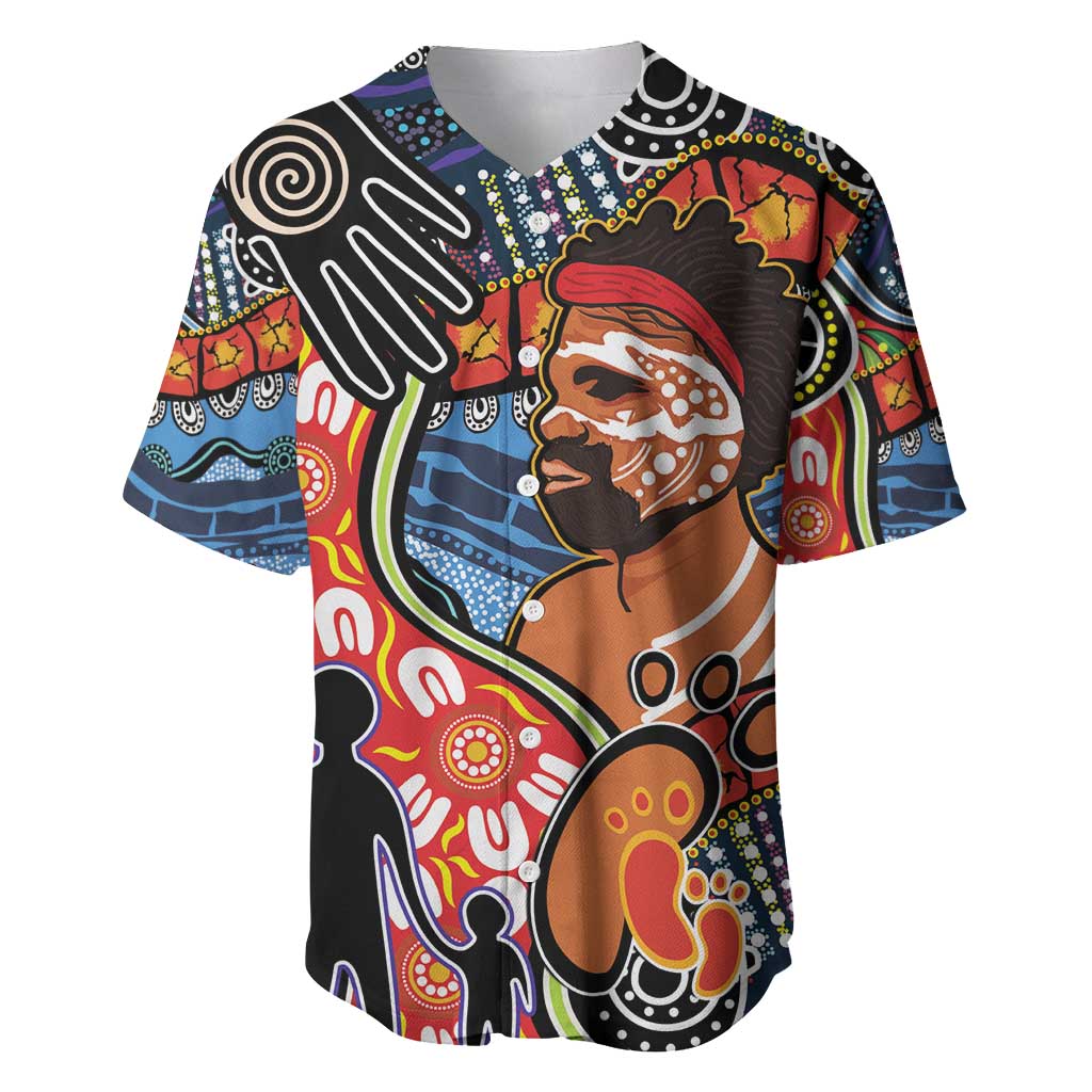 Dad and Son Footprint Father's Day Personalised Baseball Jersey Australian Aboriginal Art