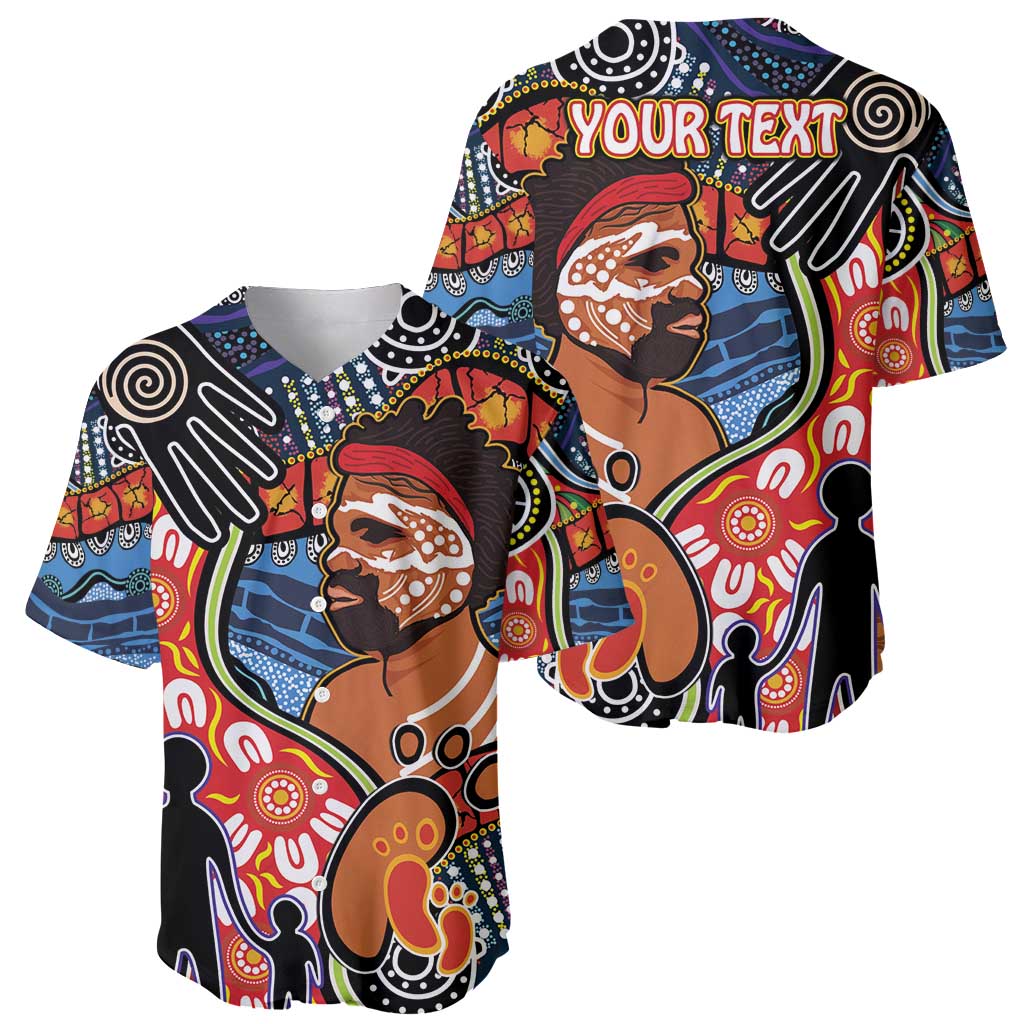 Dad and Son Footprint Father's Day Personalised Baseball Jersey Australian Aboriginal Art