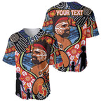 Dad and Son Footprint Father's Day Personalised Baseball Jersey Australian Aboriginal Art
