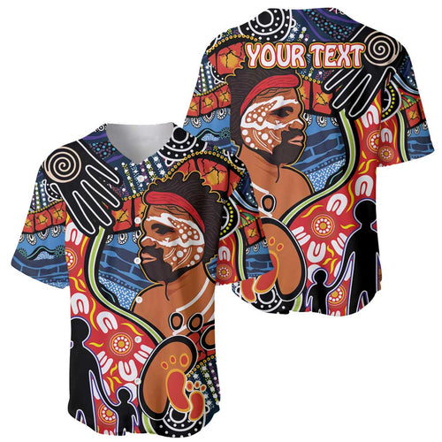 Dad and Son Footprint Father's Day Personalised Baseball Jersey Australian Aboriginal Art