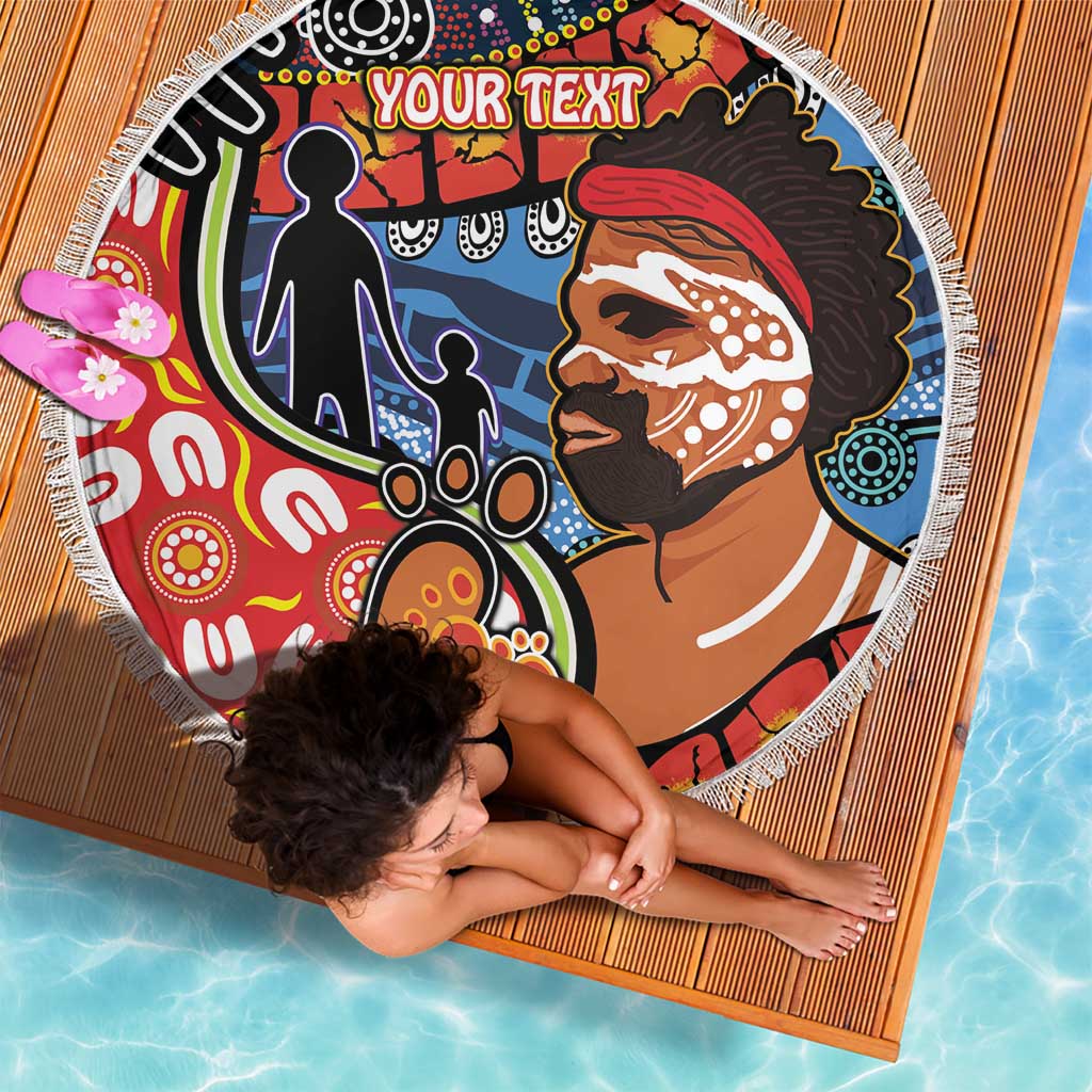 Dad and Son Footprint Father's Day Personalised Beach Blanket Australian Aboriginal Art