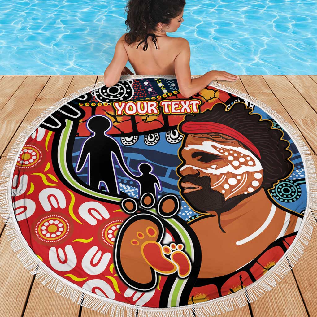 Dad and Son Footprint Father's Day Personalised Beach Blanket Australian Aboriginal Art