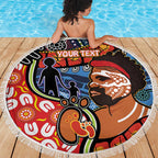 Dad and Son Footprint Father's Day Personalised Beach Blanket Australian Aboriginal Art