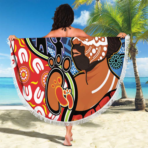 Dad and Son Footprint Father's Day Personalised Beach Blanket Australian Aboriginal Art