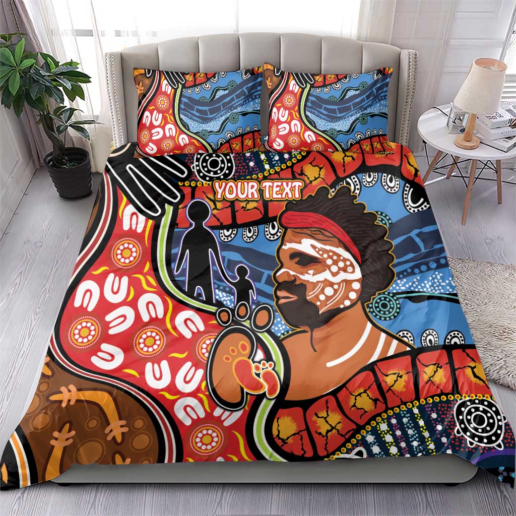 Dad and Son Footprint Father's Day Personalised Bedding Set Australian Aboriginal Art