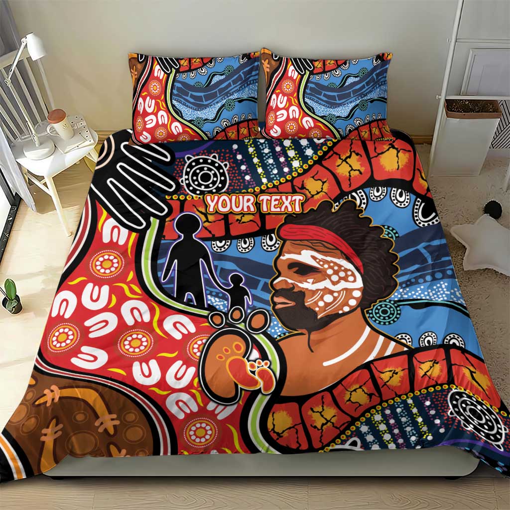 Dad and Son Footprint Father's Day Personalised Bedding Set Australian Aboriginal Art