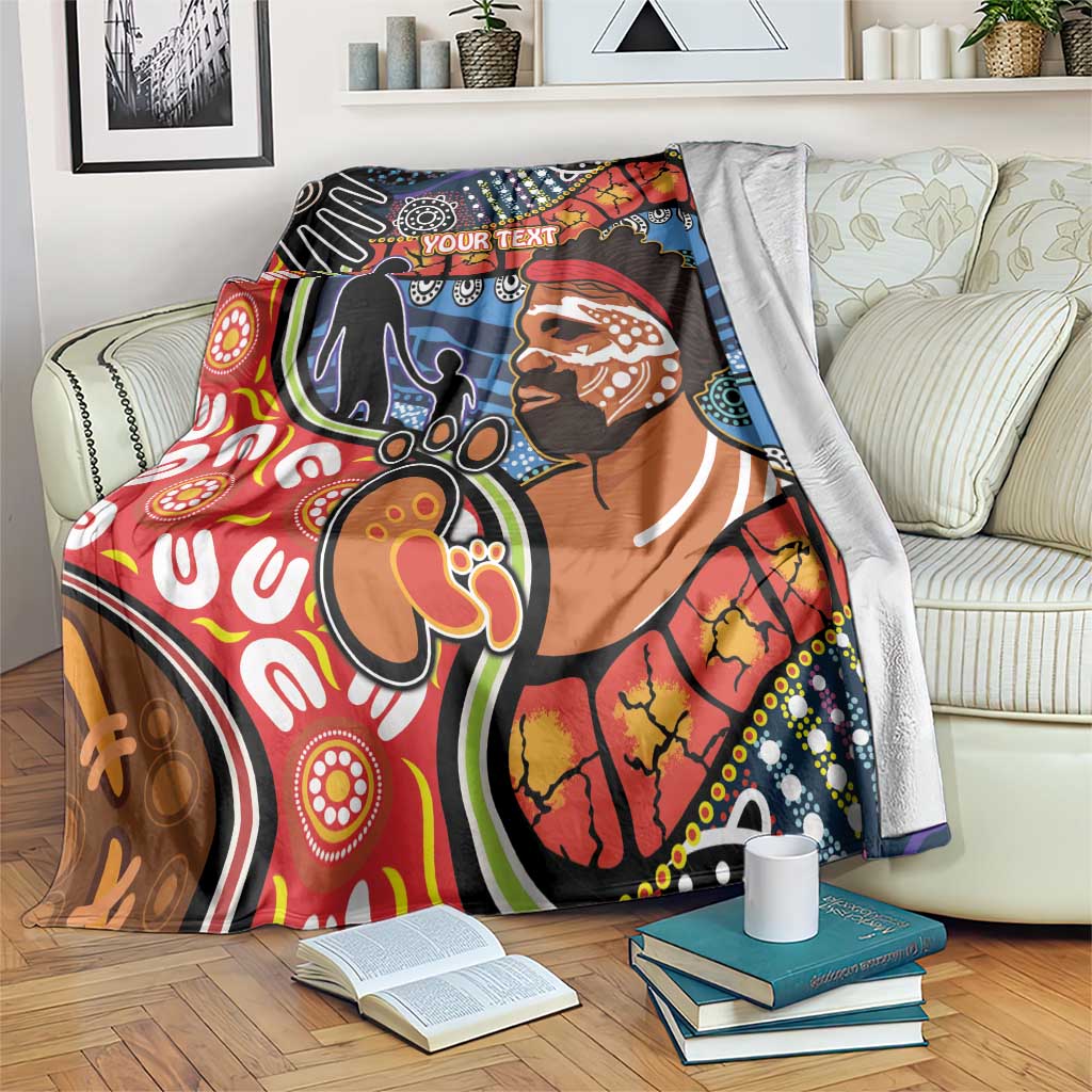 Dad and Son Footprint Father's Day Personalised Blanket Australian Aboriginal Art