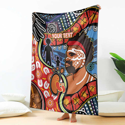 Dad and Son Footprint Father's Day Personalised Blanket Australian Aboriginal Art