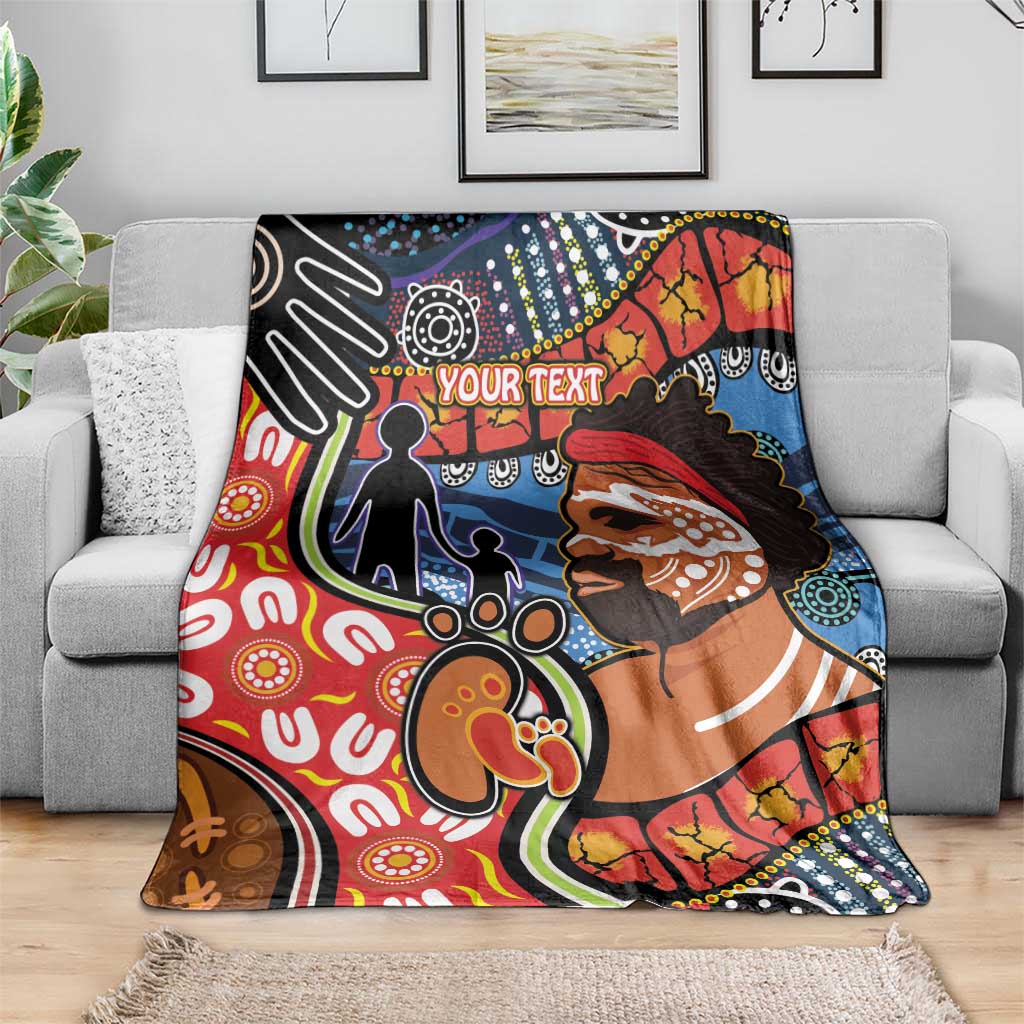 Dad and Son Footprint Father's Day Personalised Blanket Australian Aboriginal Art