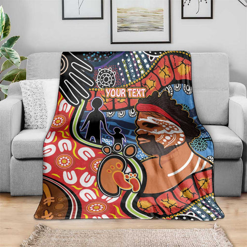 Dad and Son Footprint Father's Day Personalised Blanket Australian Aboriginal Art