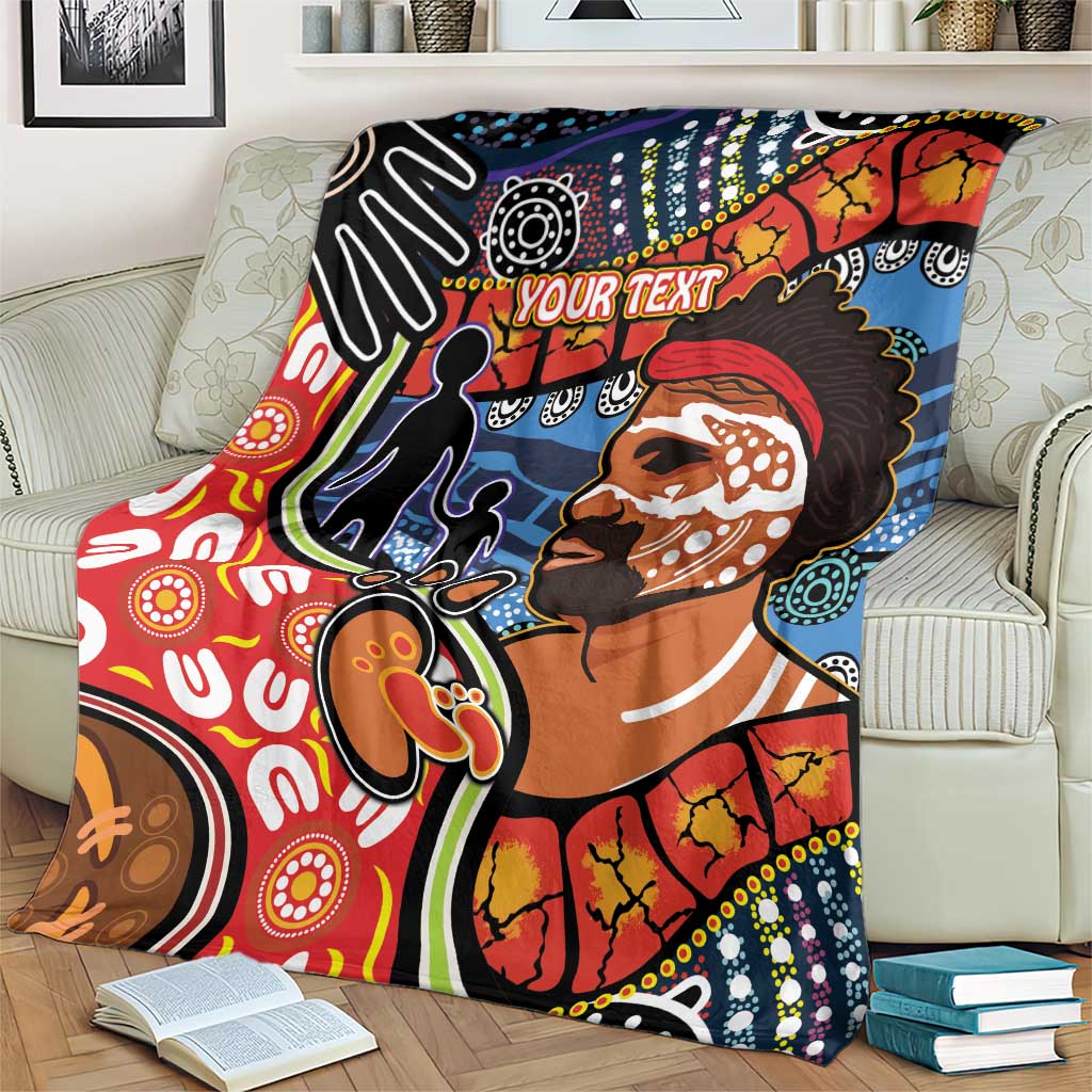 Dad and Son Footprint Father's Day Personalised Blanket Australian Aboriginal Art