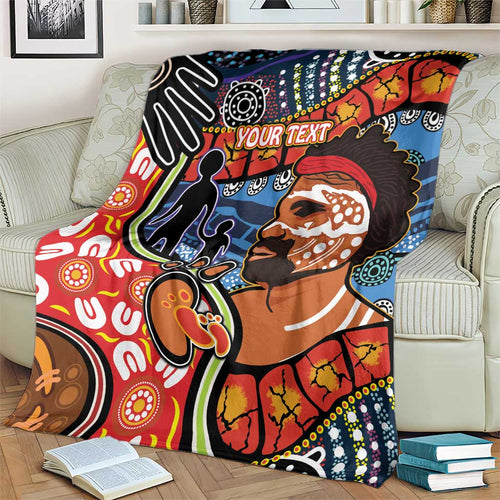 Dad and Son Footprint Father's Day Personalised Blanket Australian Aboriginal Art