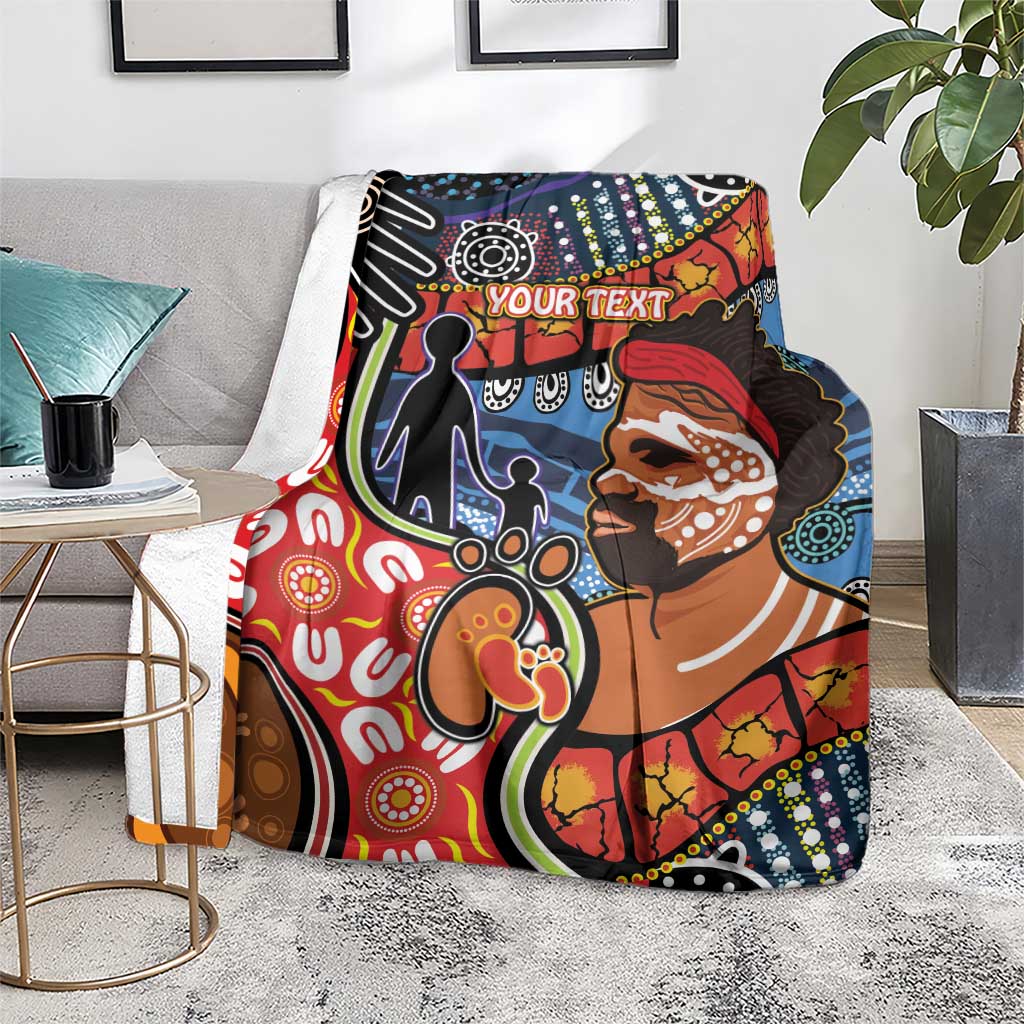 Dad and Son Footprint Father's Day Personalised Blanket Australian Aboriginal Art