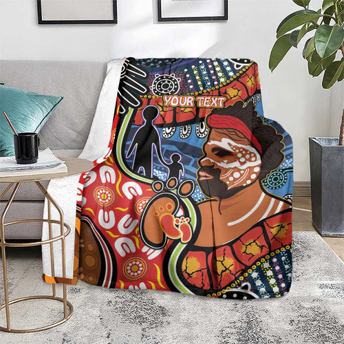 Dad and Son Footprint Father's Day Personalised Blanket Australian Aboriginal Art