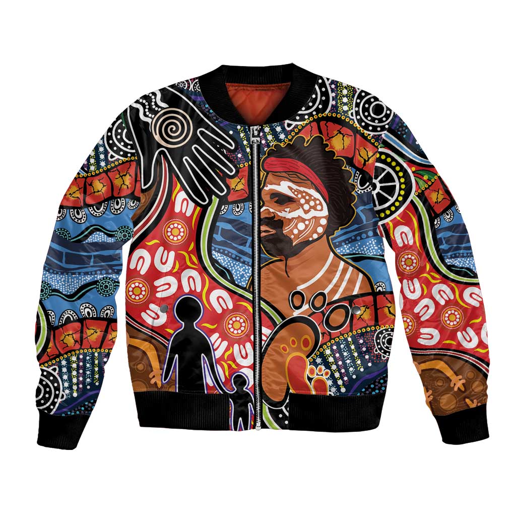 Dad and Son Footprint Father's Day Personalised Bomber Jacket Australian Aboriginal Art