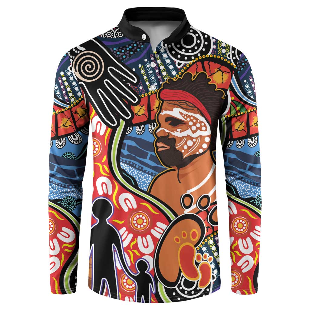 Dad and Son Footprint Father's Day Personalised Button Sweatshirt Australian Aboriginal Art