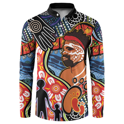 Dad and Son Footprint Father's Day Personalised Button Sweatshirt Australian Aboriginal Art