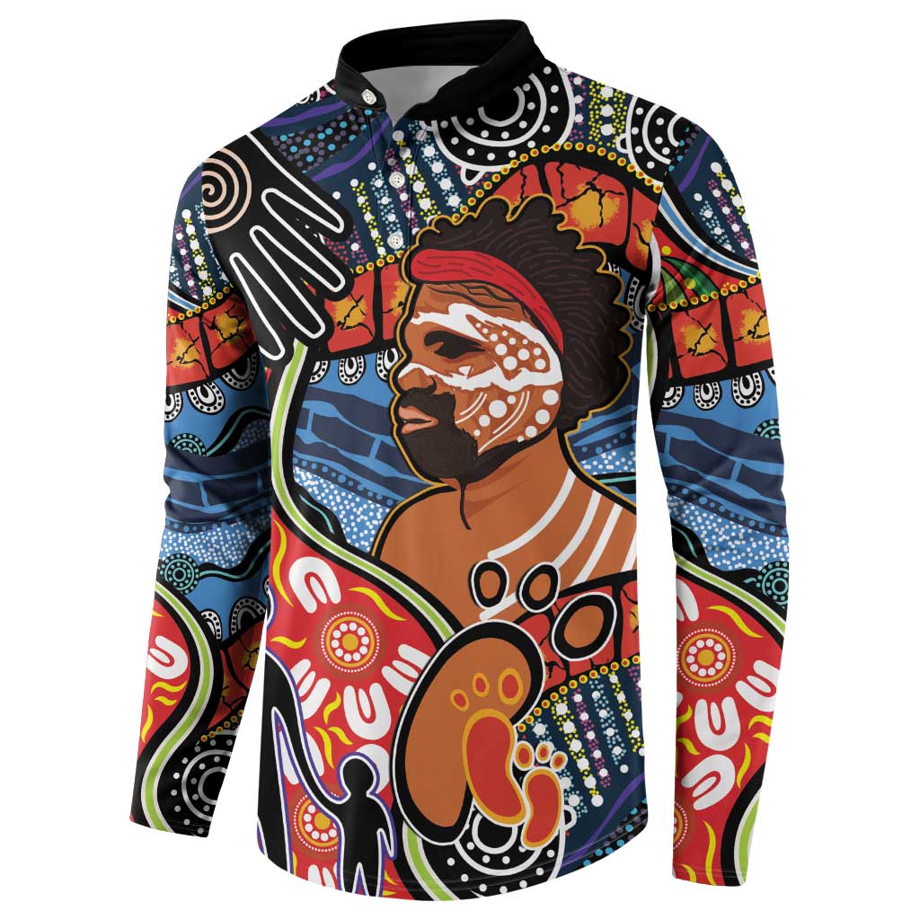 Dad and Son Footprint Father's Day Personalised Button Sweatshirt Australian Aboriginal Art