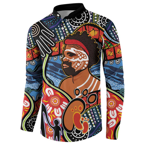 Dad and Son Footprint Father's Day Personalised Button Sweatshirt Australian Aboriginal Art