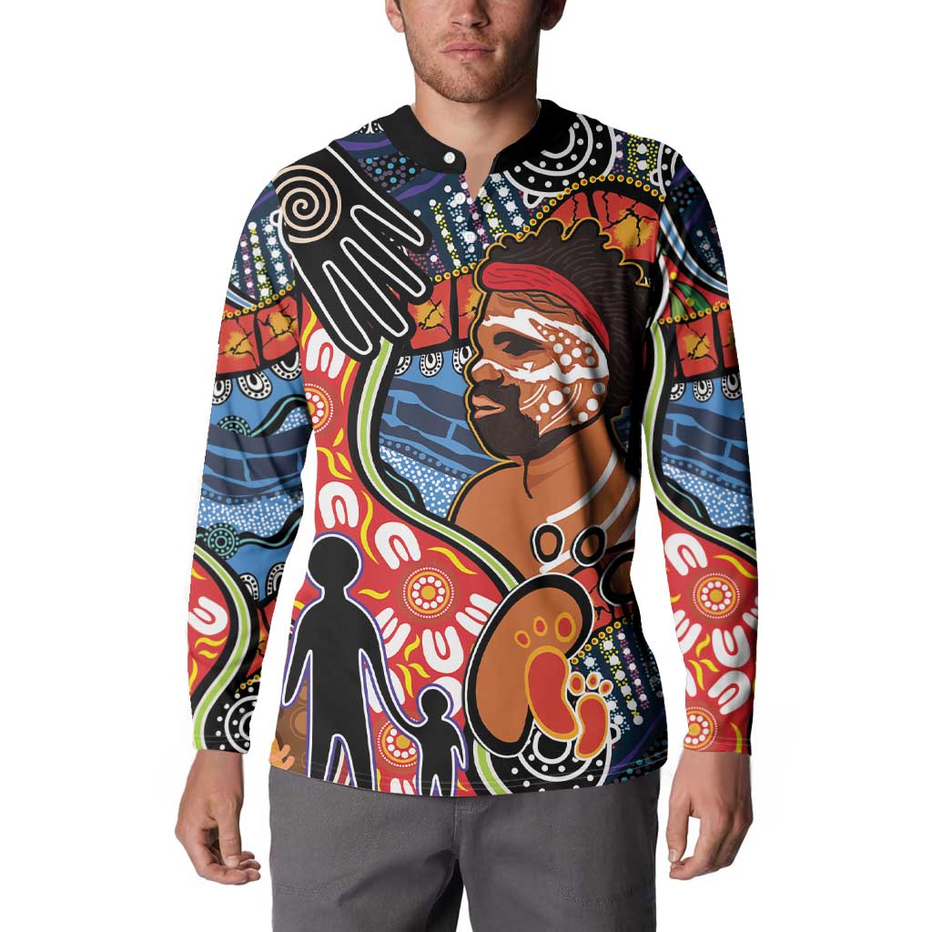Dad and Son Footprint Father's Day Personalised Button Sweatshirt Australian Aboriginal Art