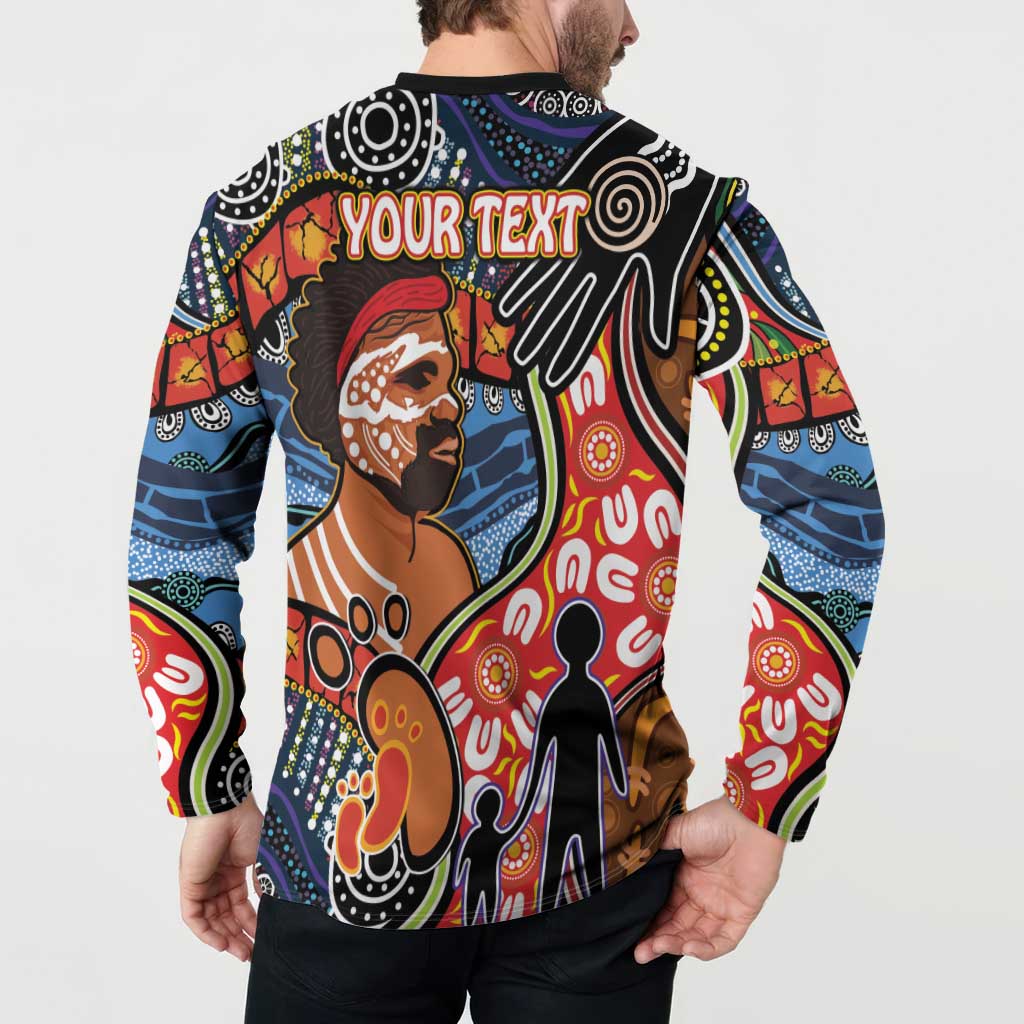 Dad and Son Footprint Father's Day Personalised Button Sweatshirt Australian Aboriginal Art