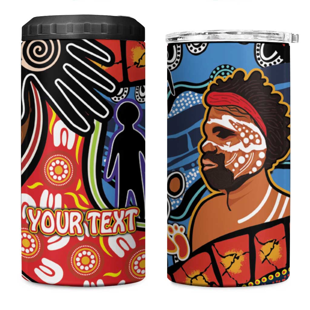 Dad and Son Footprint Father's Day Personalised 4 in 1 Can Cooler Tumbler Australian Aboriginal Art