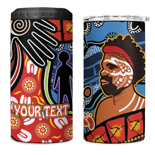 Dad and Son Footprint Father's Day Personalised 4 in 1 Can Cooler Tumbler Australian Aboriginal Art